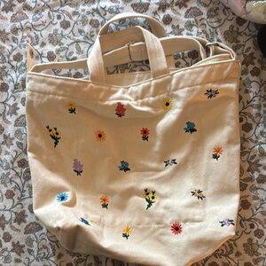 Baggu Floral Embroidered Cream duck tote